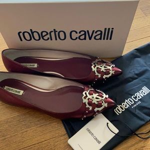 NEW Roberto Cavalli Metallic Maroon Point ToeFlats